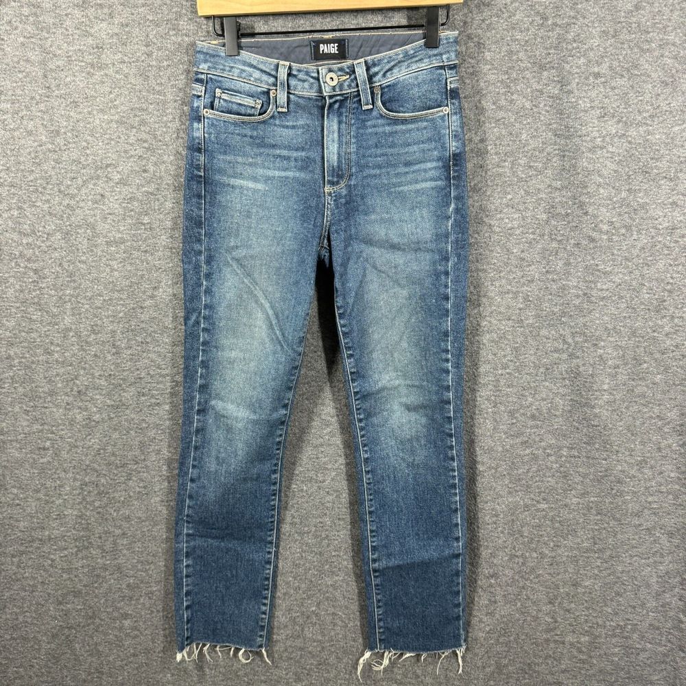Paige Jacqueline Straight Jeans Womens Size 26 Blue Denim Raw Hem